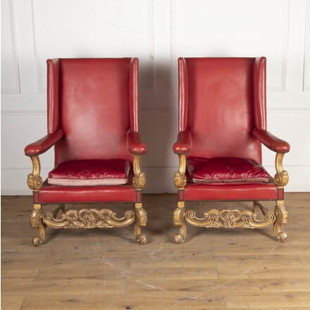 Pair of 19th Century Leather Wingback Armchairs CH4725374