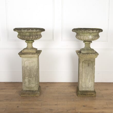 Pair of Mid-Century English Stone Planters on Pedestals GA1419856