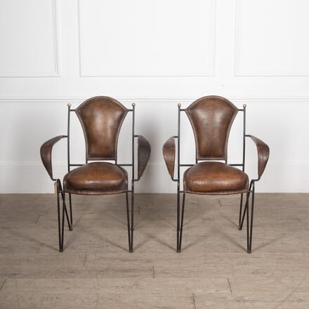 Pair of Mid-Century French Leather and Iron Chairs CH0430188