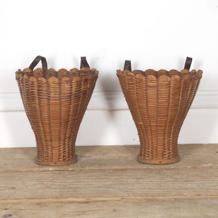Pair of 20th Century Mini Woven Cane Harvest Baskets DA1524823