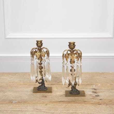 Pair of Regency Gilt Bronze Candlesticks with Cut Glass Lustres DA6233180