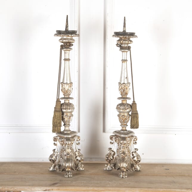 Pair of Silvered Baroque Altar Candlesticks DA8013793