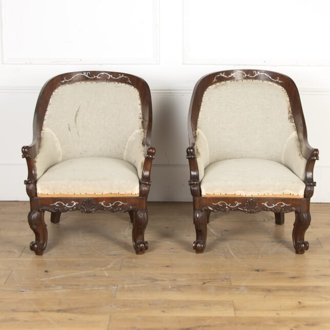 Pair of Spanish Rosewood and Pewter Inlaid Armchairs CH4720400