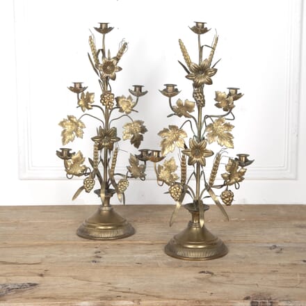 Pair of 19th Century Tall Brass Harvest Candleabra LL1524824