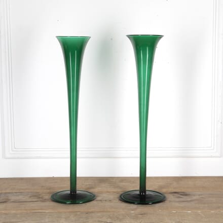 Pair of Tall 20th Century Green Trumpet Vases DA1523617