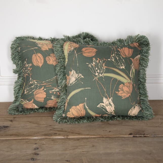Pair of 20th Century Tulip Design Green Cushions RT7023843