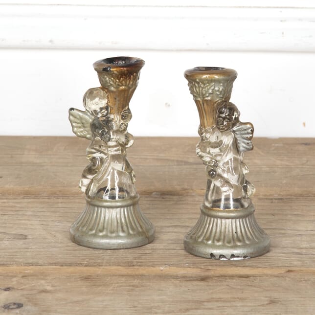 Pair of 20th Century Winged Cherub Glass Candlesticks DA1524779