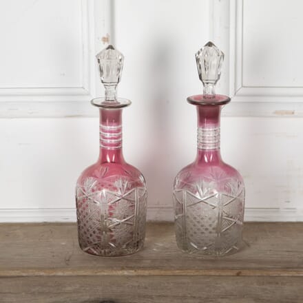 Pair Of 19th Century Pink Cut To Clear Victorian Glass Decanters DA5825313