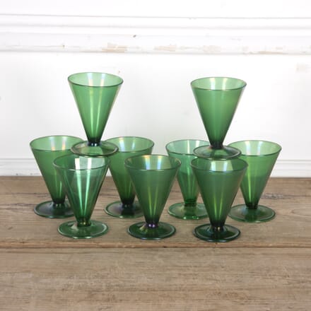 Set of Nine Art Deco Emerald Green Lustre Short Glasses DA5824156