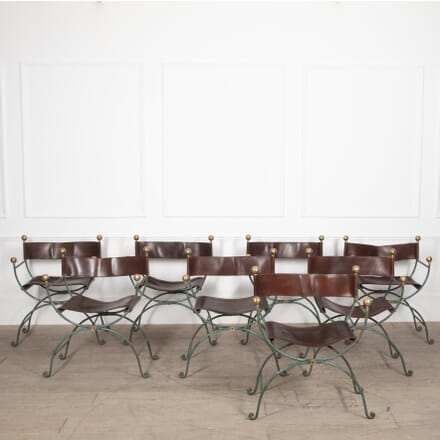 Set of Eight 20th Century Metal and Leather Dining Chairs CD3829166