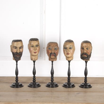 Set of Five 18th Century Puppet Heads on Later Turned Bases OF3422842