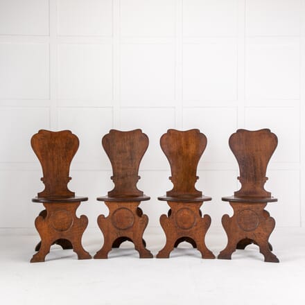 Set of Four 18th Century English Oak Hall Chairs CH0622598