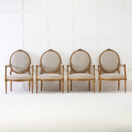 Set of Four 1920s French Gilt Carved Wood Armchairs CH0620440