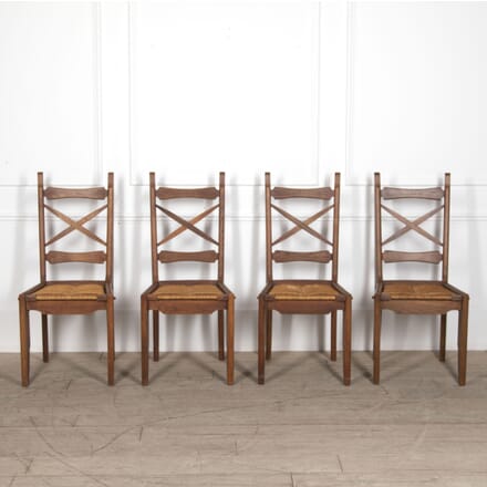 Set of Four Guillerme et Chambron Oak and Rush Seated Dining Chairs CD6421871