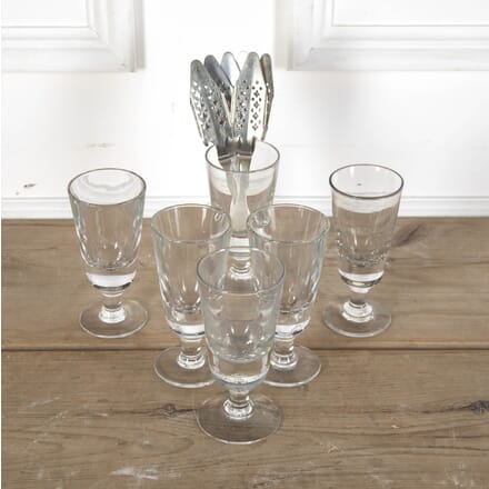 Set of French Bistro Glasses and Silver Plated Absinthe Spoons DA5812406