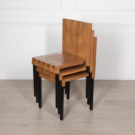 Set of Six 20th Century Brutalist Oak and Steel Stacking Chairs CD7831861