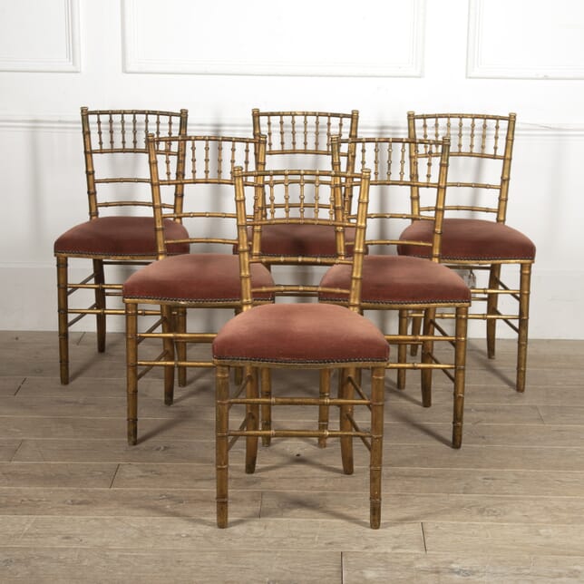 Set of Six Gilt Faux Bamboo Theatre Balcony Chairs CH1518894