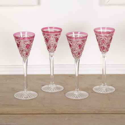 Set of Tall 20th Century Baccarat Pink Crystal Liqueur Glasses DA5826410