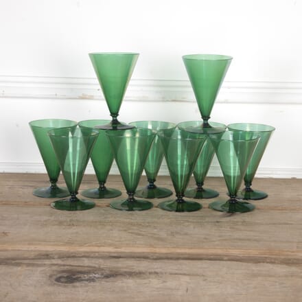 Set of Ten Extra Large Art Deco Green Lustre Wine Glasses DA5824158