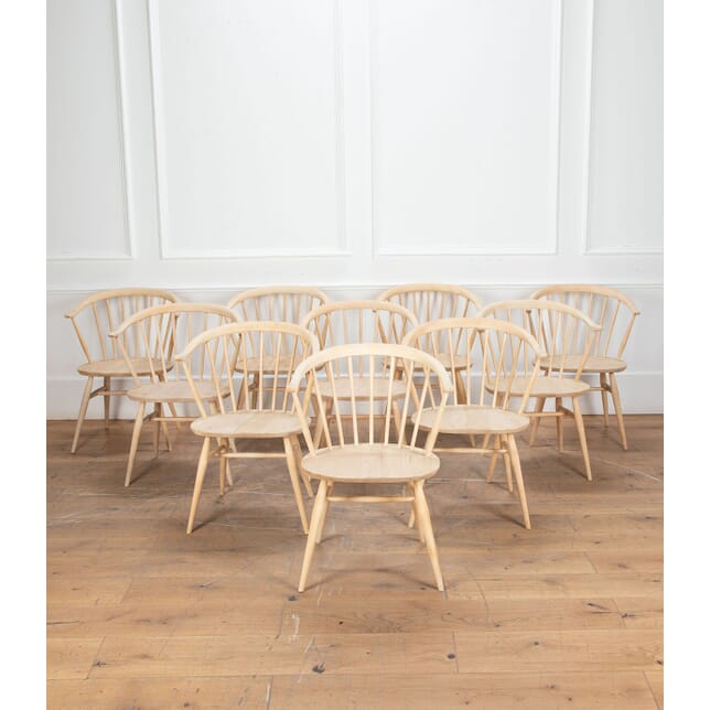Set of Ten Mid-Century Bleached Elm Ercol Cowhorn Chairs CD2334334
