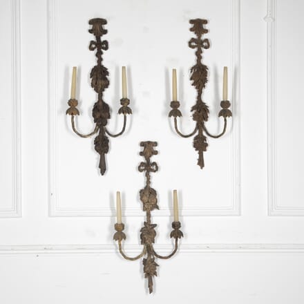 Set of Three Large English Carved Wood Wall Lights LW4125649