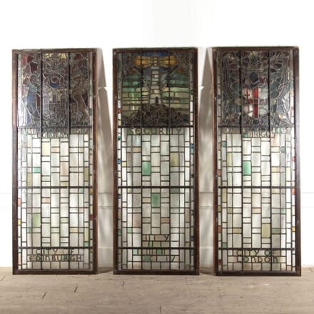 Triptych of Stained Glass Panels from Netherswell Manor OF9926314