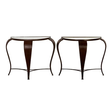 Pair of Iron Consoles with Mirrored Tops CO9954716