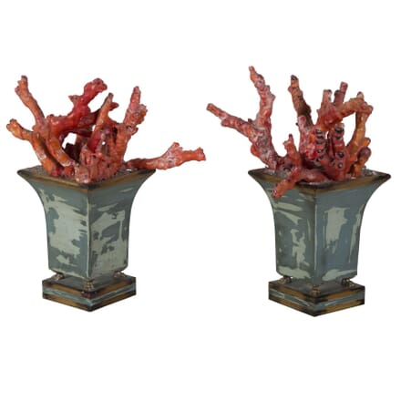 Pair Red Bamboo Coral Planters DA289153