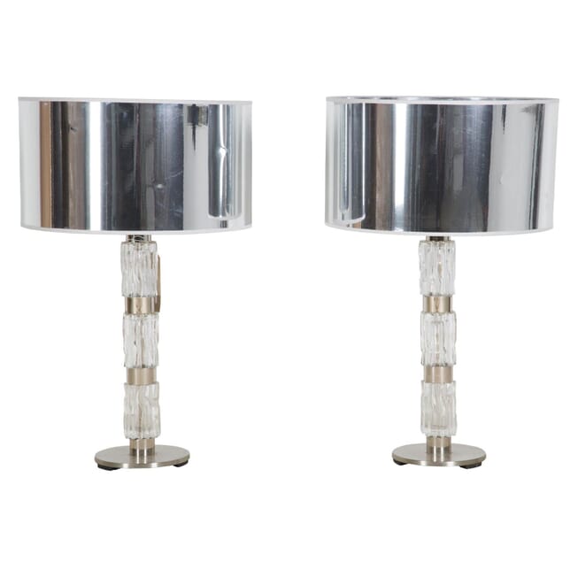 Pair 1960's Italian Lucite side lamps with modern reflective shades
