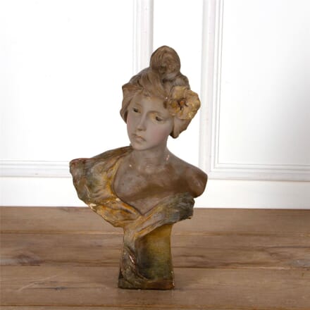 Italian Art Nouveau Painted Terracotta Bust By Richard Aurili DA62521