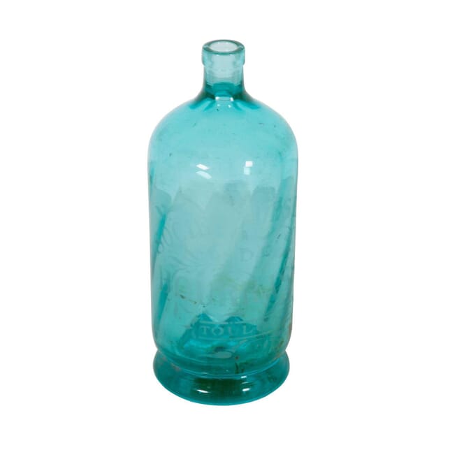 French Etched Turquoise Glass Water Bottle