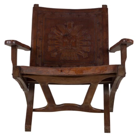 A Meranti Wood and Leather Folding Armchair CH277027