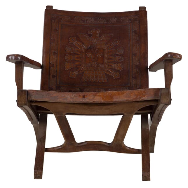 A Meranti Wood and Leather Folding Armchair