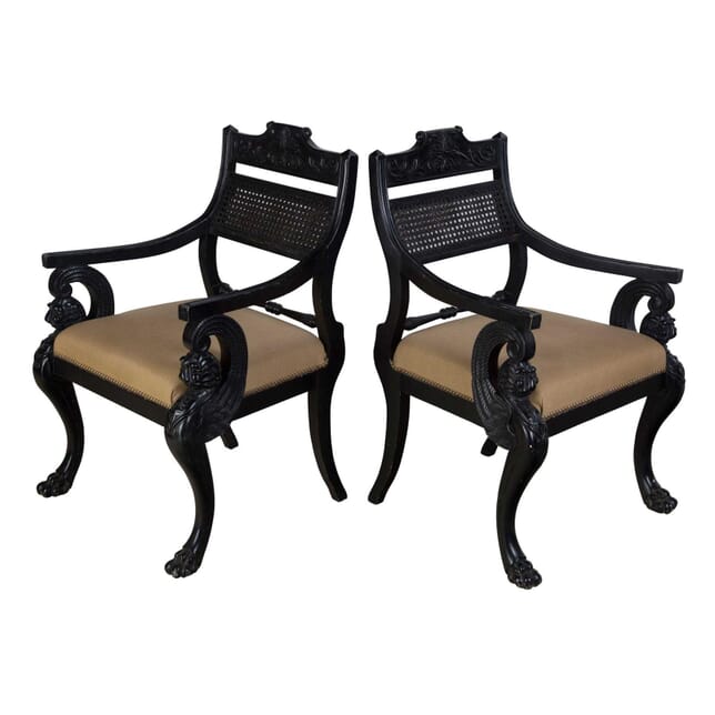 Pair of Ebonised Armchairs in the Manner of Thomas Hope