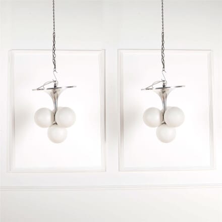 Pair of 1970's Polished Aluminum and Opaque Glass Balls Ceiling Pendants LC5361787