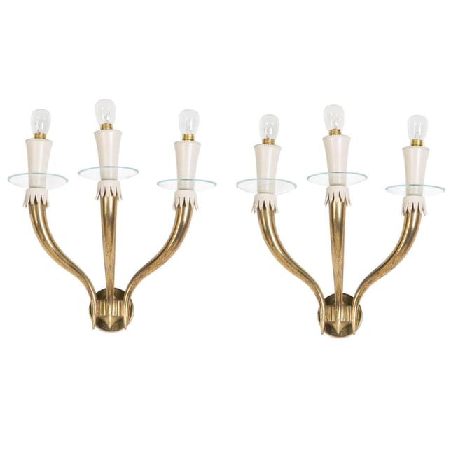 Pair of Brass and Glass Wall Sconces LW309711