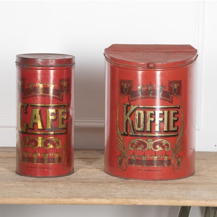 Two Large 19th Century Belgian Red Tôle Coffee Tins DA3429716