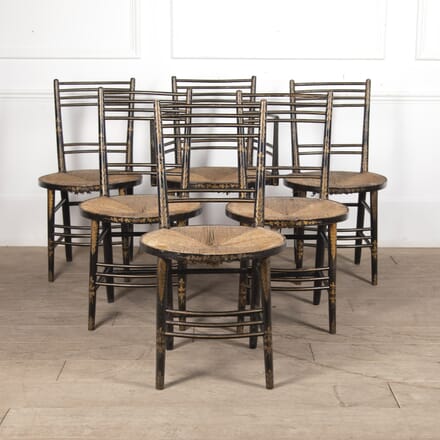Set of Six Victorian Ebonised and Painted Country Chairs CD7822369