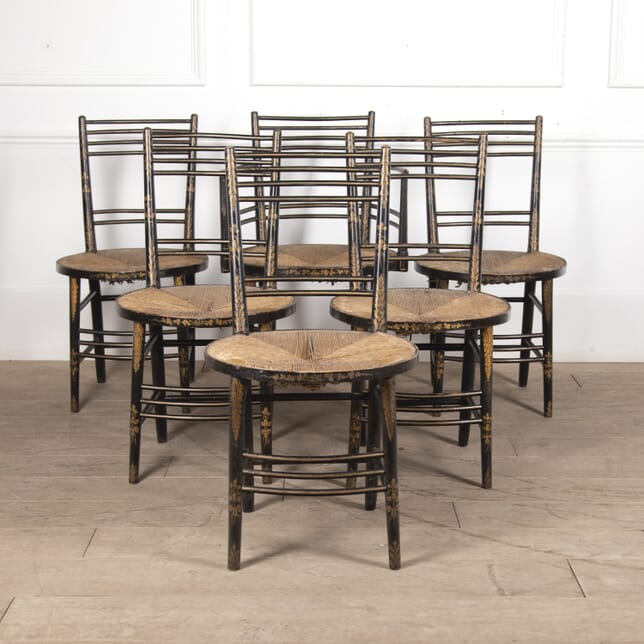 Set of Six Victorian Ebonised and Painted Chairs CD7822369