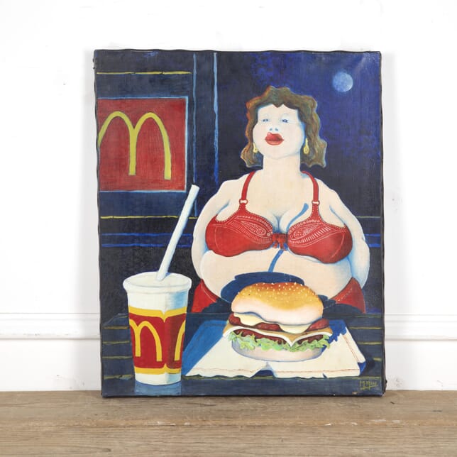 'Woman and Hamburger' Oil on Canvas Painting WD1524666