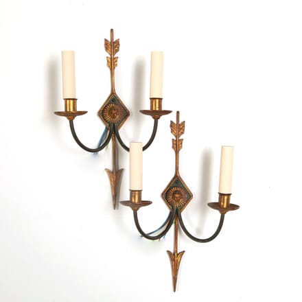 Pair of Two Branch Gilt and Painted Wall Sconces LC218039